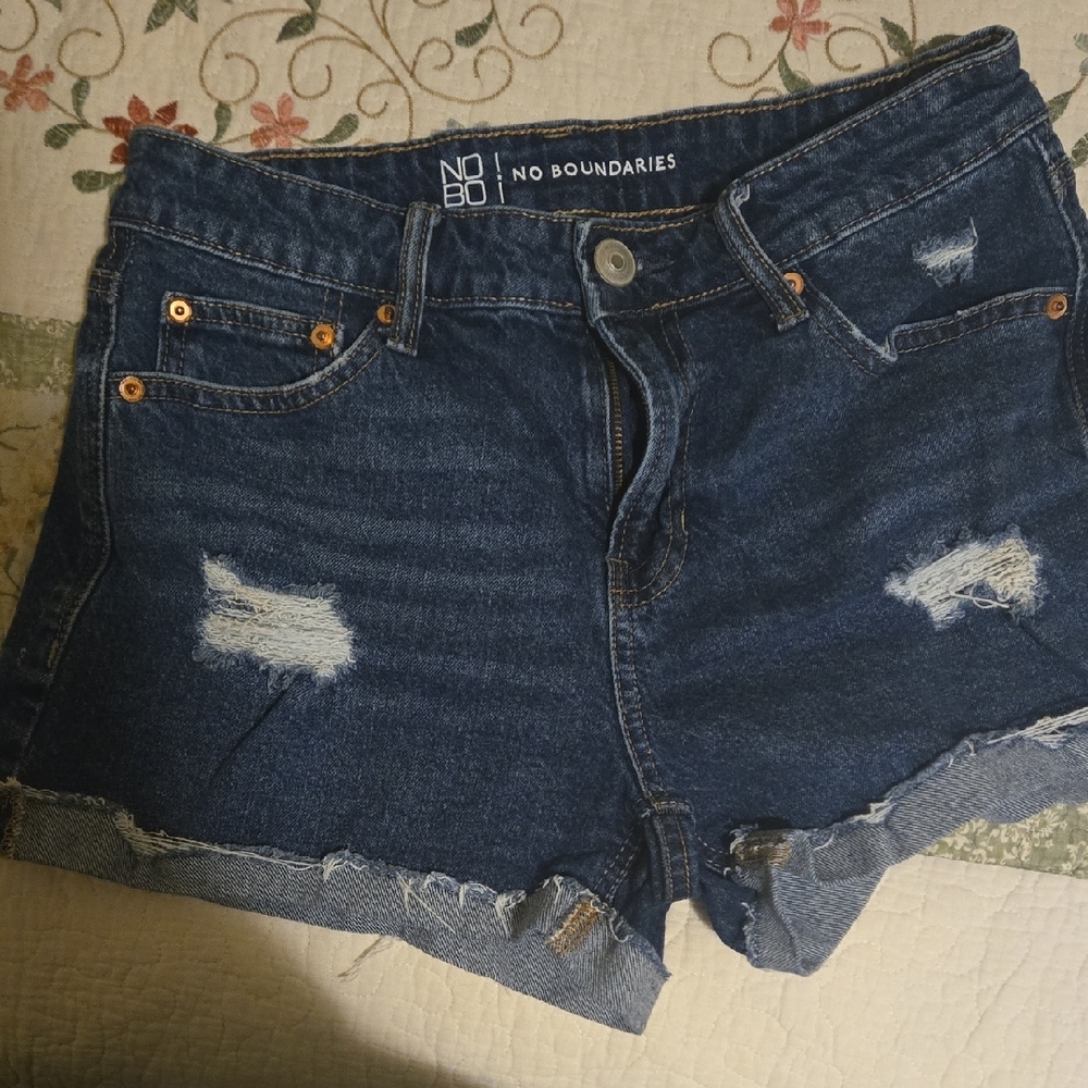 No Boundaries Distressed Dark Blue Jean Shorts